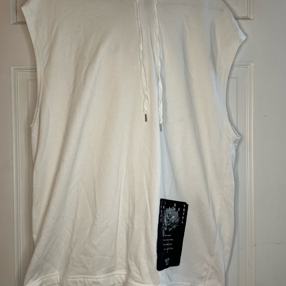Attention White Sleeveless Hoodie
